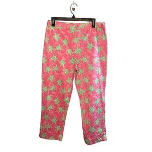 Lilly Pulitzer pants women's pink green Turtle print cropped size 10